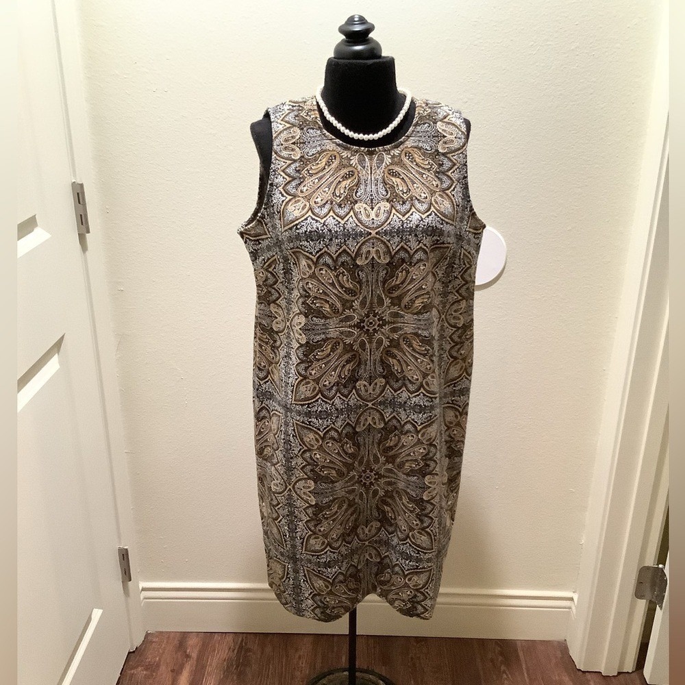 J. Jill Womens Petite Small Paisley Medallion Tapestry Sleeveless Shift Dress